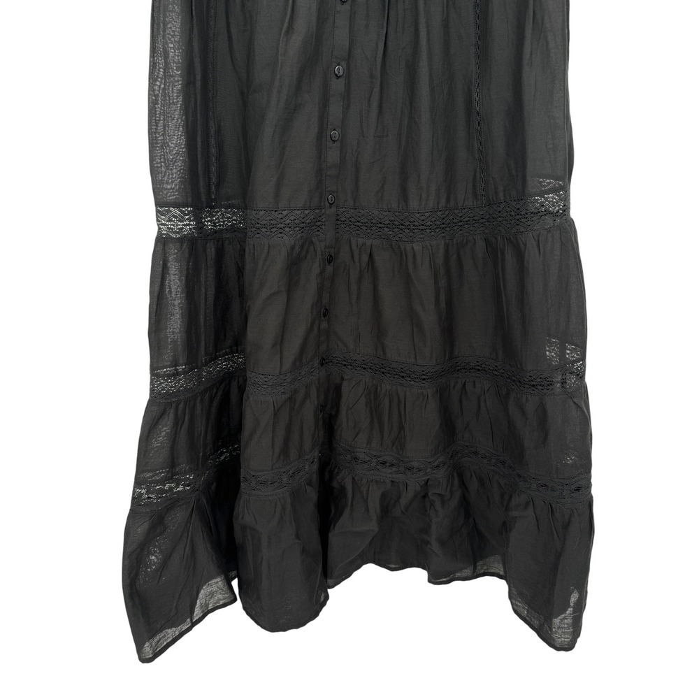 Little Moon Aritzia Black Organic Cotton Lace Trim Ruffle Midi Dress XS - Picture 3 of 6